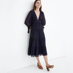 Madewell tie-tiered midi dress in clipdot